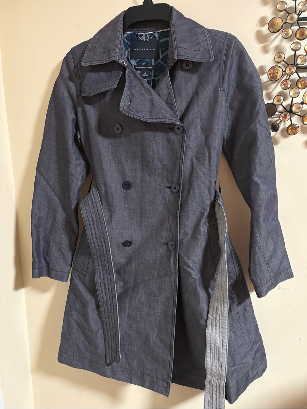Banana Republic Women's Slate Blue Double-Breasted Trench Coat